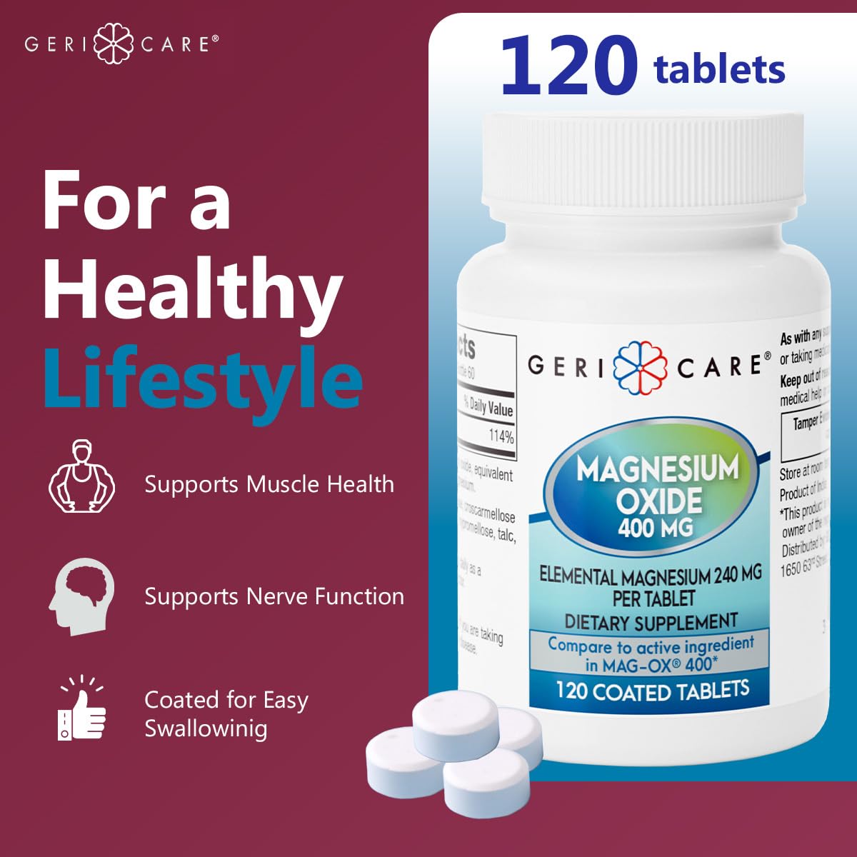 GeriCare Magnesium Oxide 240 mg | 120 Coated Tablets – Essential Mineral Support