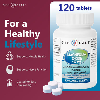 GeriCare Magnesium Oxide 240 mg | 120 Coated Tablets – Essential Mineral Support