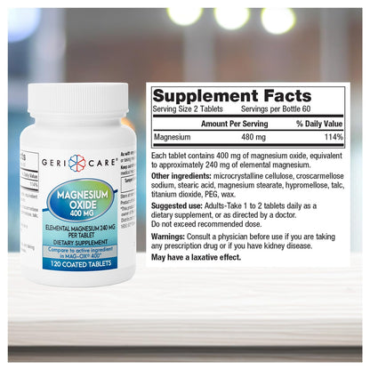GeriCare Magnesium Oxide 240 mg | 120 Coated Tablets – Essential Mineral Support