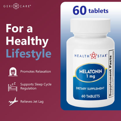 GeriCare Melatonin 1mg Sleep Support - 60 Tablets | Non-Habit Forming Nighttime Aid