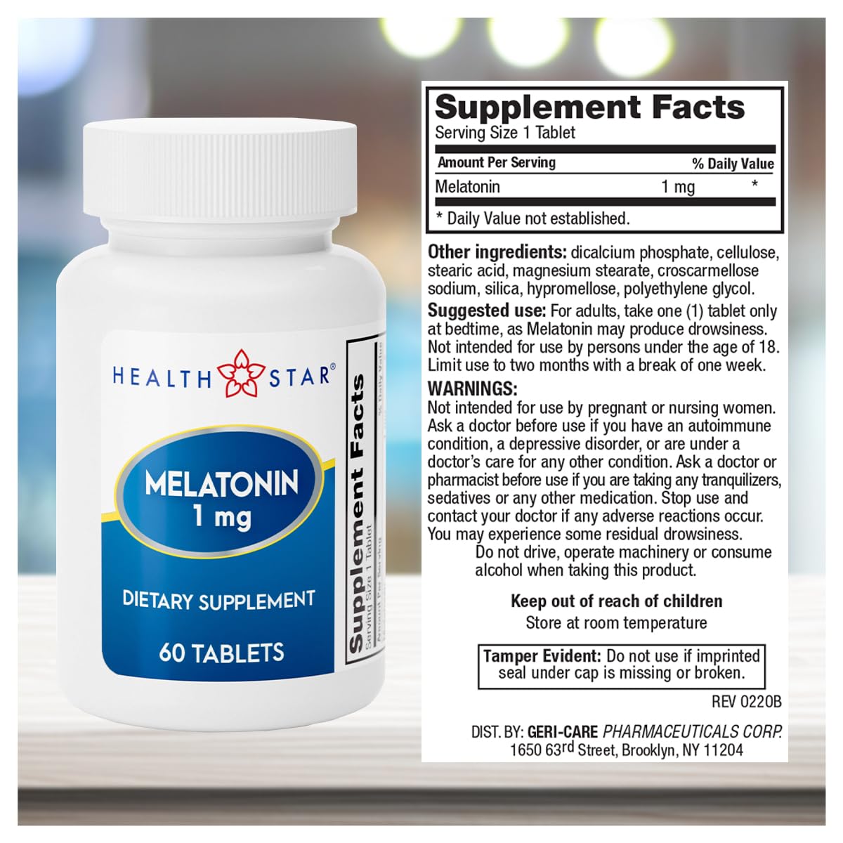 GeriCare Melatonin 1mg Sleep Support - 60 Tablets | Non-Habit Forming Nighttime Aid