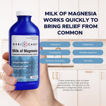 GeriCare Milk of Magnesia 1200mg | Fast Overnight Constipation Relief | Original Flavor | 16 Fl Oz
