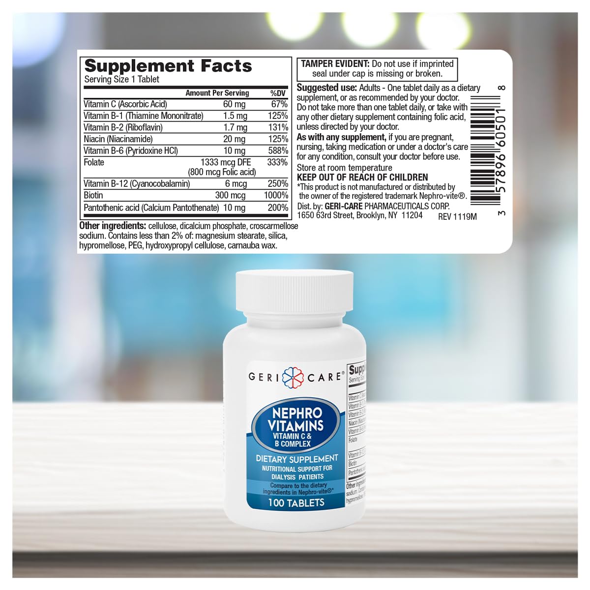 GeriCare Nephro Vitamin C & B Complex Tablets – 100 Count, Pack of 2 | Kidney Health & Energy Support