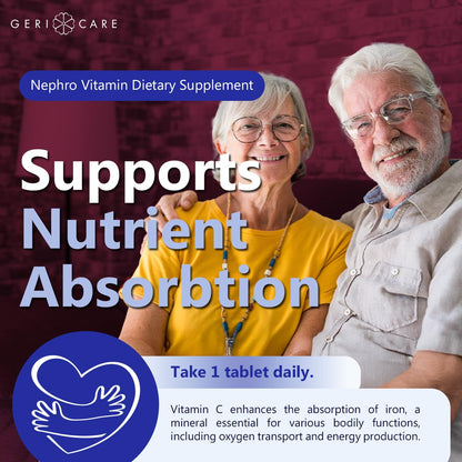 GeriCare Nephro Vitamin C & B Complex Tablets – 100 Count, Pack of 2 | Kidney Health & Energy Support