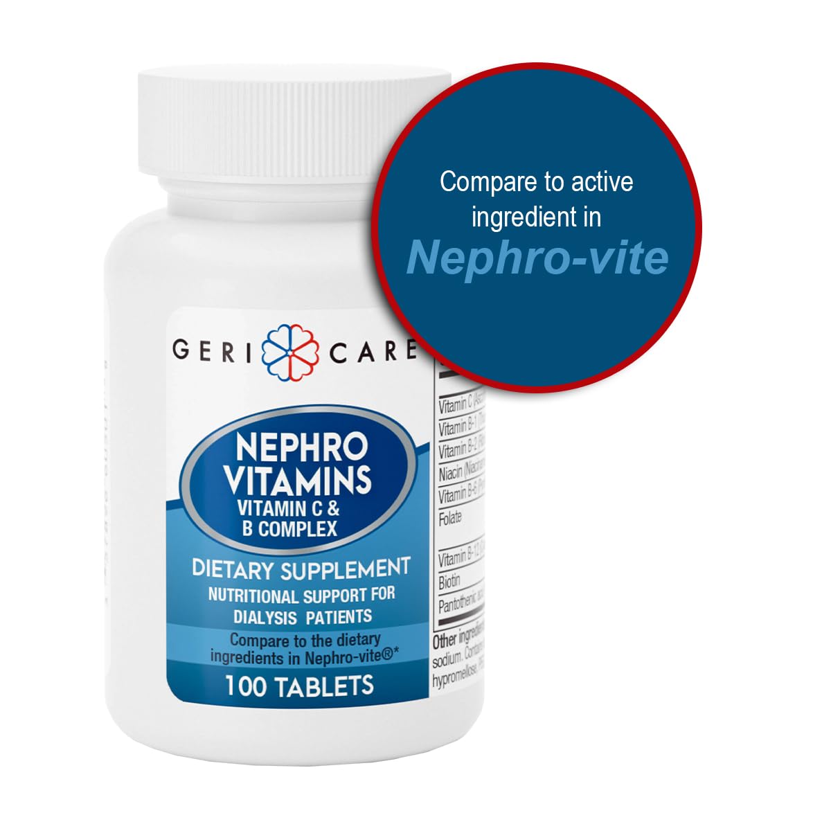 GeriCare Nephro Vitamin C & B Complex Tablets – Kidney Health & Energy (100 Count)