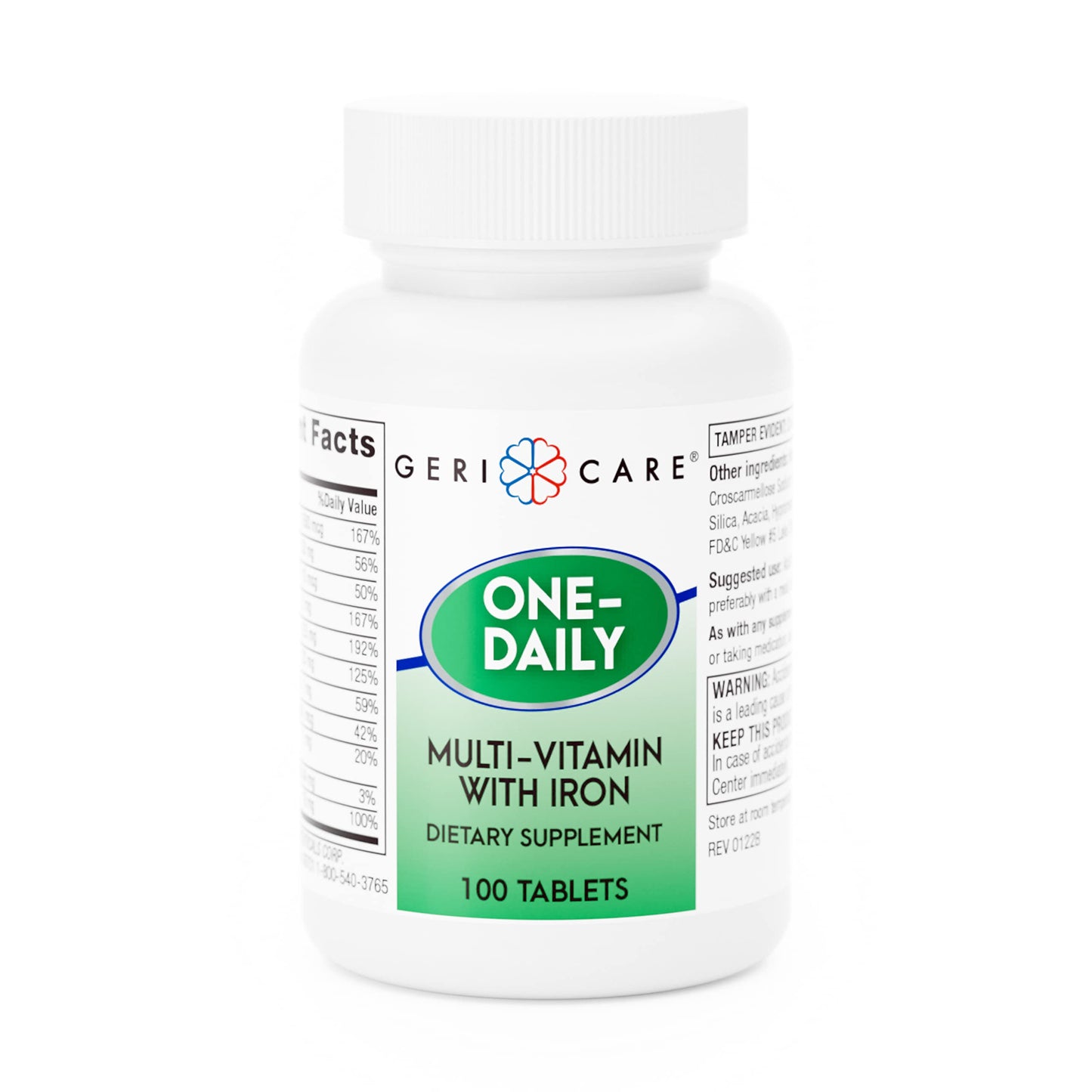 GeriCare One-Daily Multi-Vitamin with Iron Tablets - 100 Count (Pack of 1)
