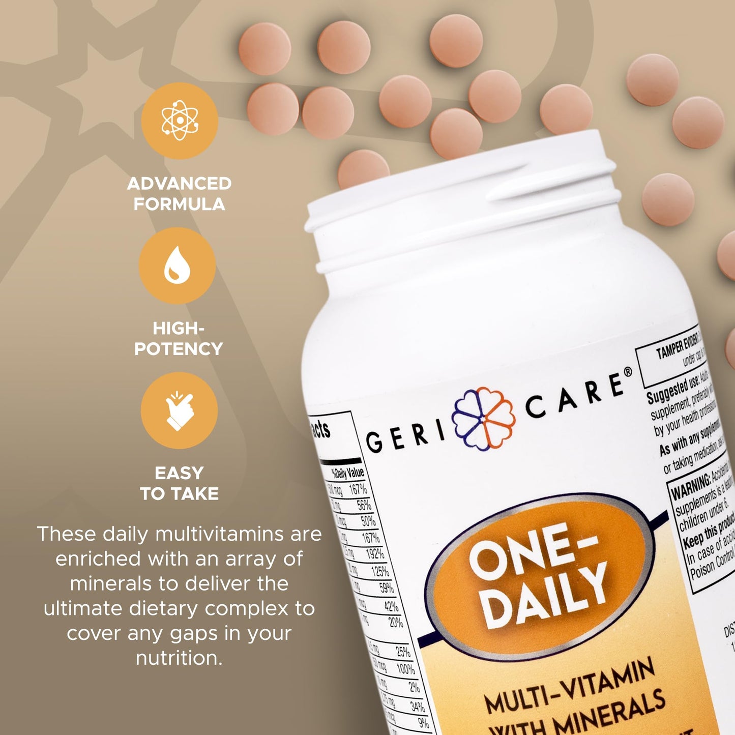 GeriCare One-Daily Multivitamins 1000 Tablets – High-Potency Vitamin & Mineral Supplement