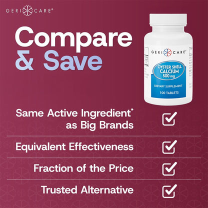 GeriCare Oyster Shell Calcium 500 mg – Bone Health Supplement | 100 Count (Pack of 1)