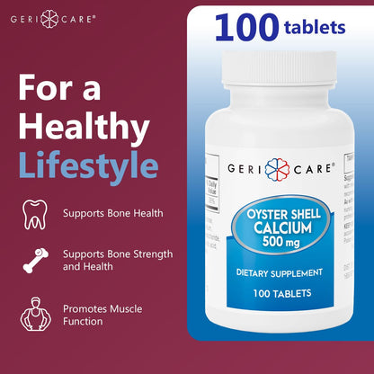 GeriCare Oyster Shell Calcium 500 mg – Bone Health Supplement | 100 Count (Pack of 1)