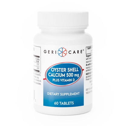 GeriCare Oyster Shell Calcium 500mg + Vitamin D for Bone Health - 60 Count