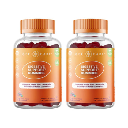 GeriCare Prebiotic Digestive Support Gummies Berry Flavor (72 Count, 2 Pack) – Plant-Based, Non-GMO, Gluten-Free & Vegan
