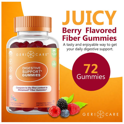 GeriCare Prebiotic Digestive Support Gummies Berry Flavor (72 Count, 2 Pack) – Plant-Based, Non-GMO, Gluten-Free & Vegan