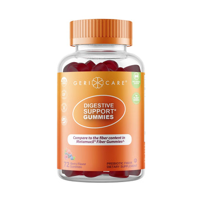 GeriCare Prebiotic Digestive Support Gummies – Berry Flavor, 72 Count | Plant-Based Fiber for Gut Health, Regularity | Non-GMO, Gluten-Free, Vegan