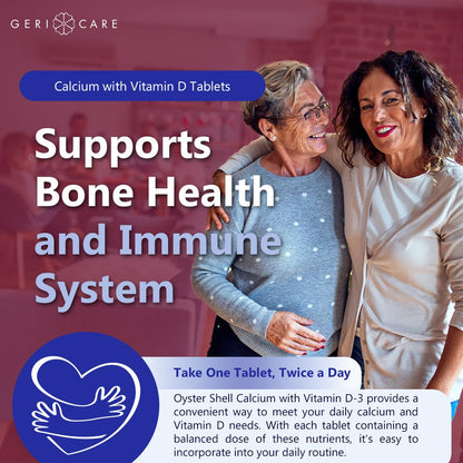 GeriCare Oyster Shell Calcium 500mg + Vitamin D for Bone Health - 60 Count