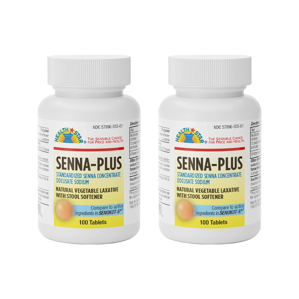 GeriCare Senna Plus Natural Laxative with Stool Softener – 200 Tablets (Pack of 2)