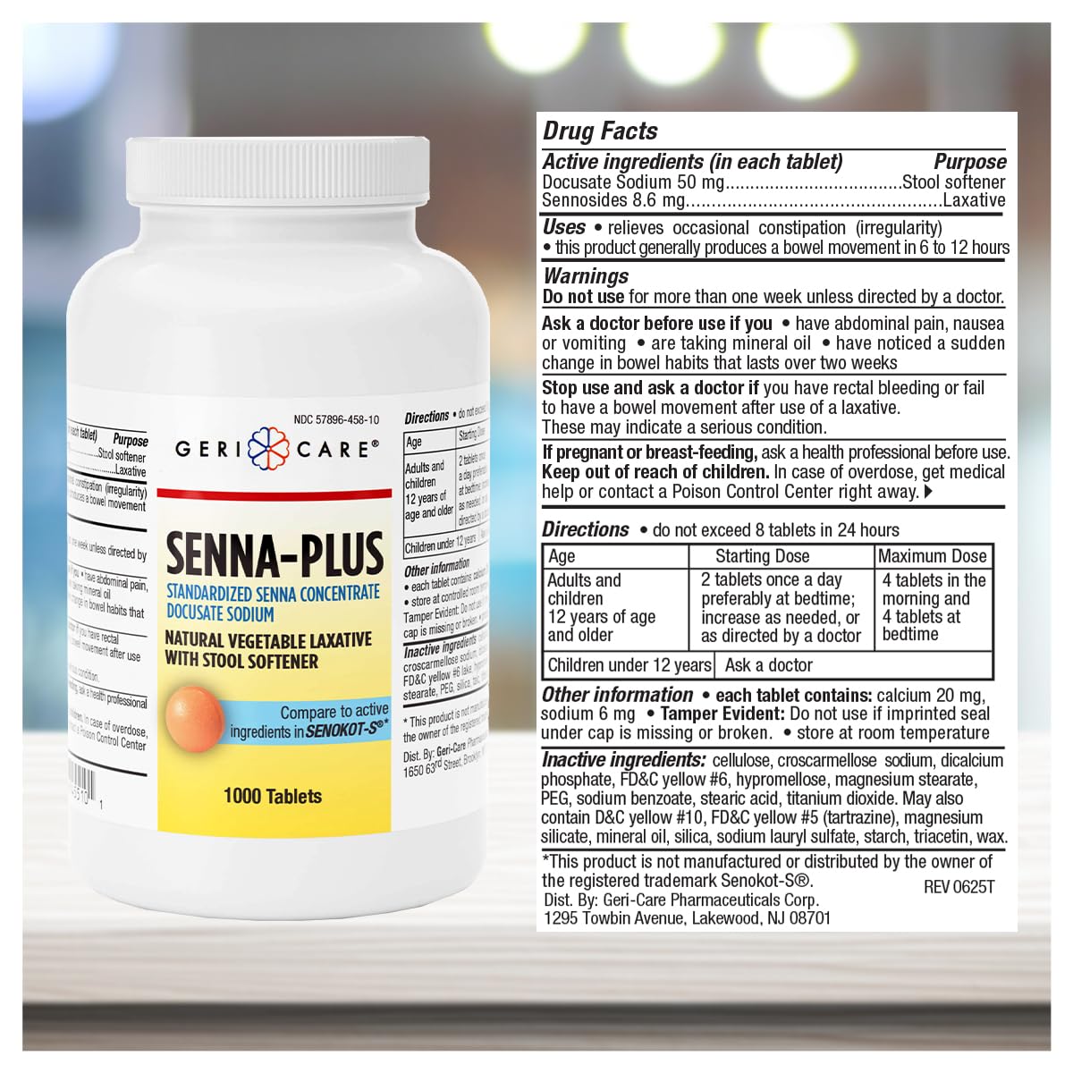 GeriCare Senna Plus Laxative Tablets 50 mg/8.6 mg – 1000 Tablets | Docusate Sodium + Sennosides