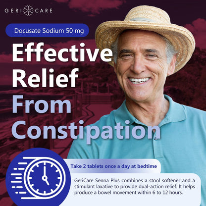 GeriCare Senna Plus Laxative Tablets 50 mg/8.6 mg – 1000 Tablets | Docusate Sodium + Sennosides