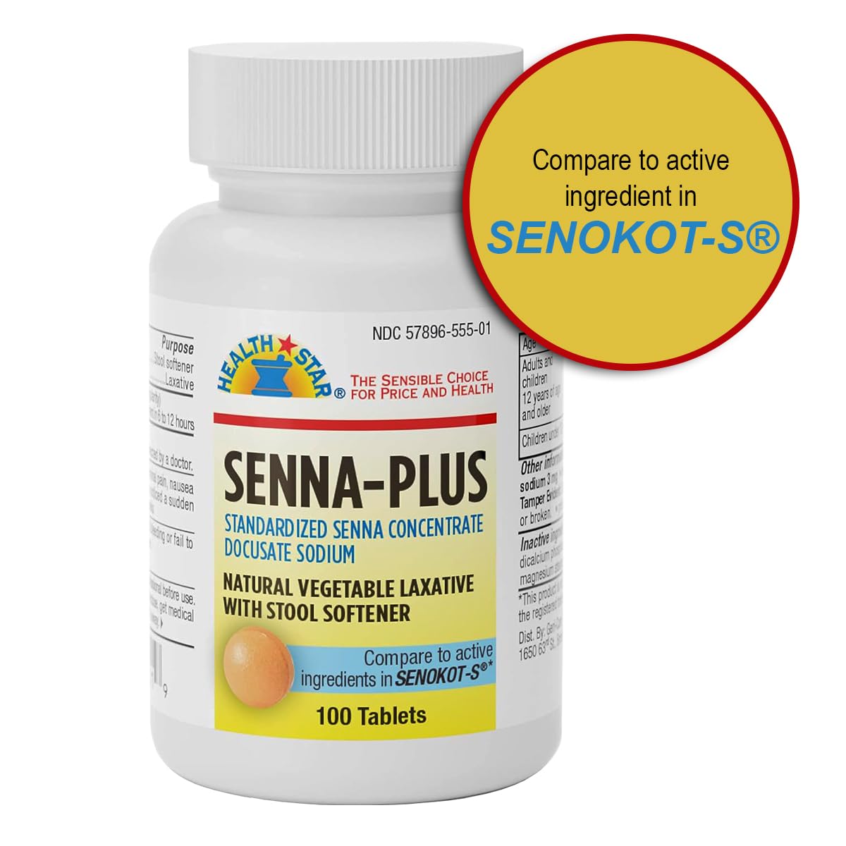 GeriCare Senna Plus Natural Laxative with Stool Softener – 200 Tablets (Pack of 2)