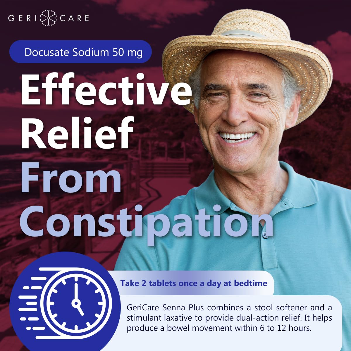 GeriCare Senna Plus Natural Laxative with Stool Softener – 200 Tablets (Pack of 2)