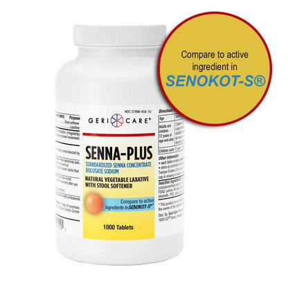 GeriCare Senna Plus Laxative Tablets 50 mg/8.6 mg – 1000 Tablets | Docusate Sodium + Sennosides