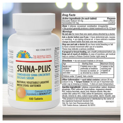 GeriCare Senna Plus Natural Laxative with Stool Softener – 200 Tablets (Pack of 2)
