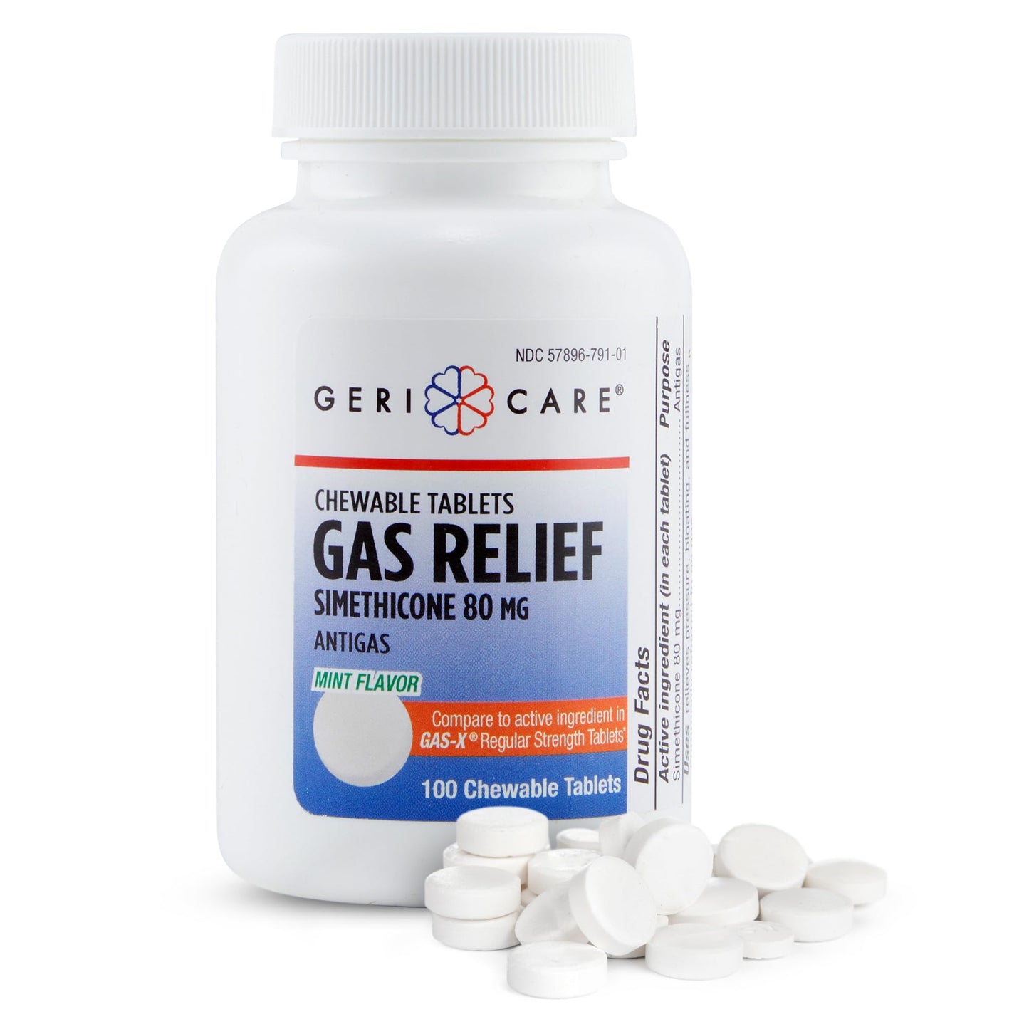 GeriCare Simethicone Chewables 80mg - Mint Flavor, 100 Tablets | Fast Gas Relief