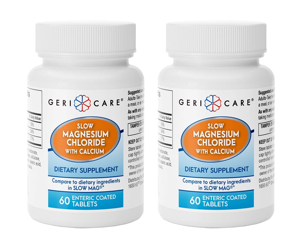 Gericare Slow Magnesium Chloride & Calcium Tablets | Geri-Care | 60-Count Bottle Pack of 2