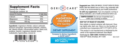 Gericare Slow Magnesium Chloride & Calcium Tablets | Geri-Care | 60-Count Bottle Pack of 2