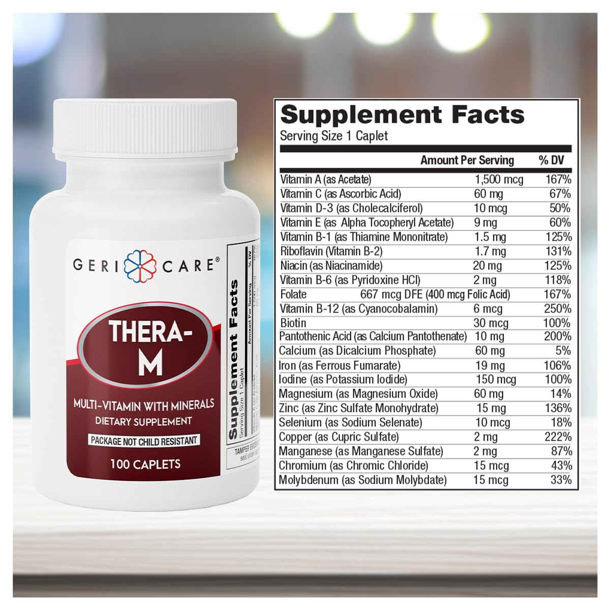 GeriCare Thera M Multivitamin Caplets – Maximum Nutritional Support, Antioxidant Protection (100 Count)