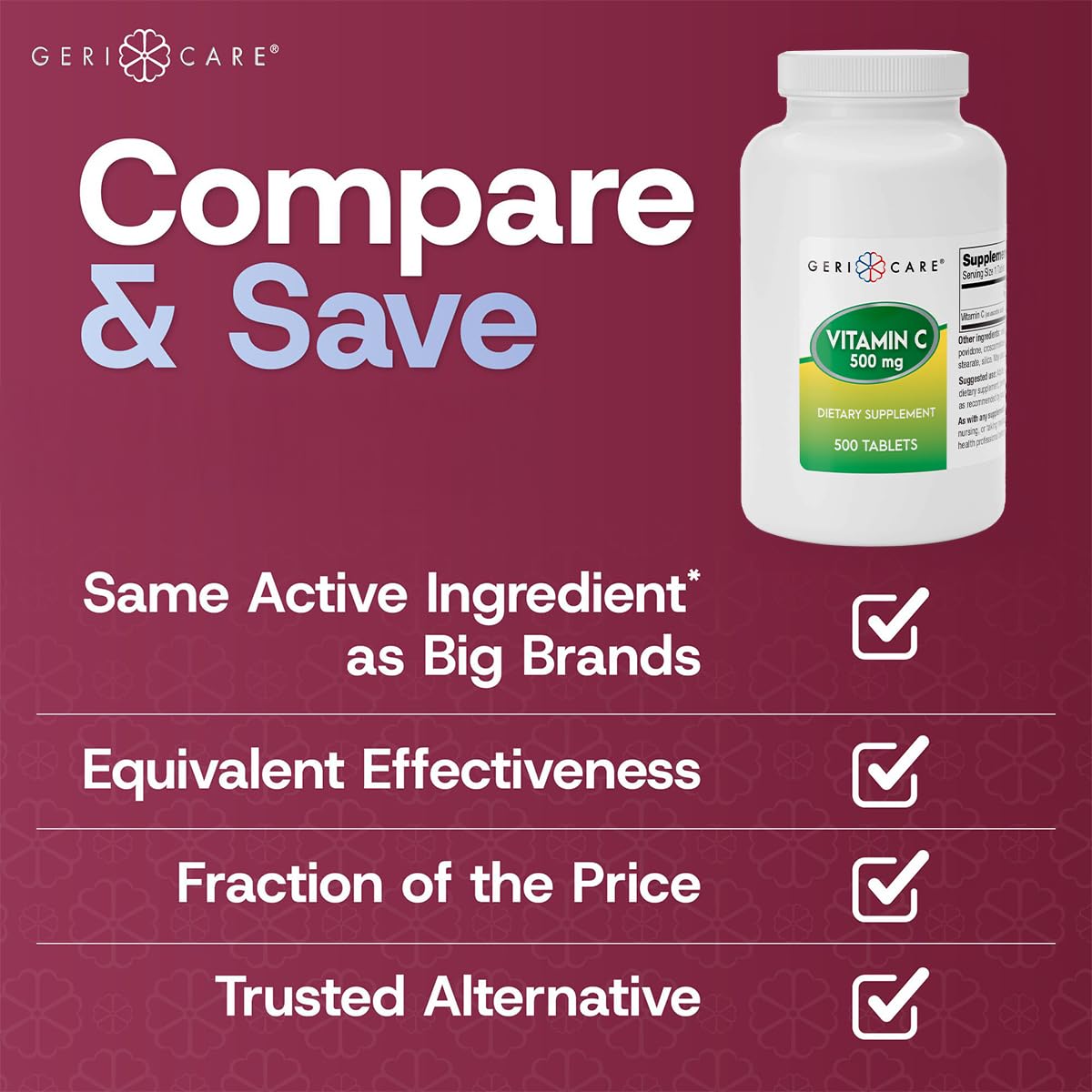 GeriCare Vitamin C 500 mg - Immune Support, Antioxidant (500 Count)