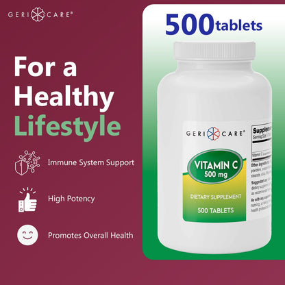 GeriCare Vitamin C 500 mg - Immune Support, Antioxidant (500 Count)