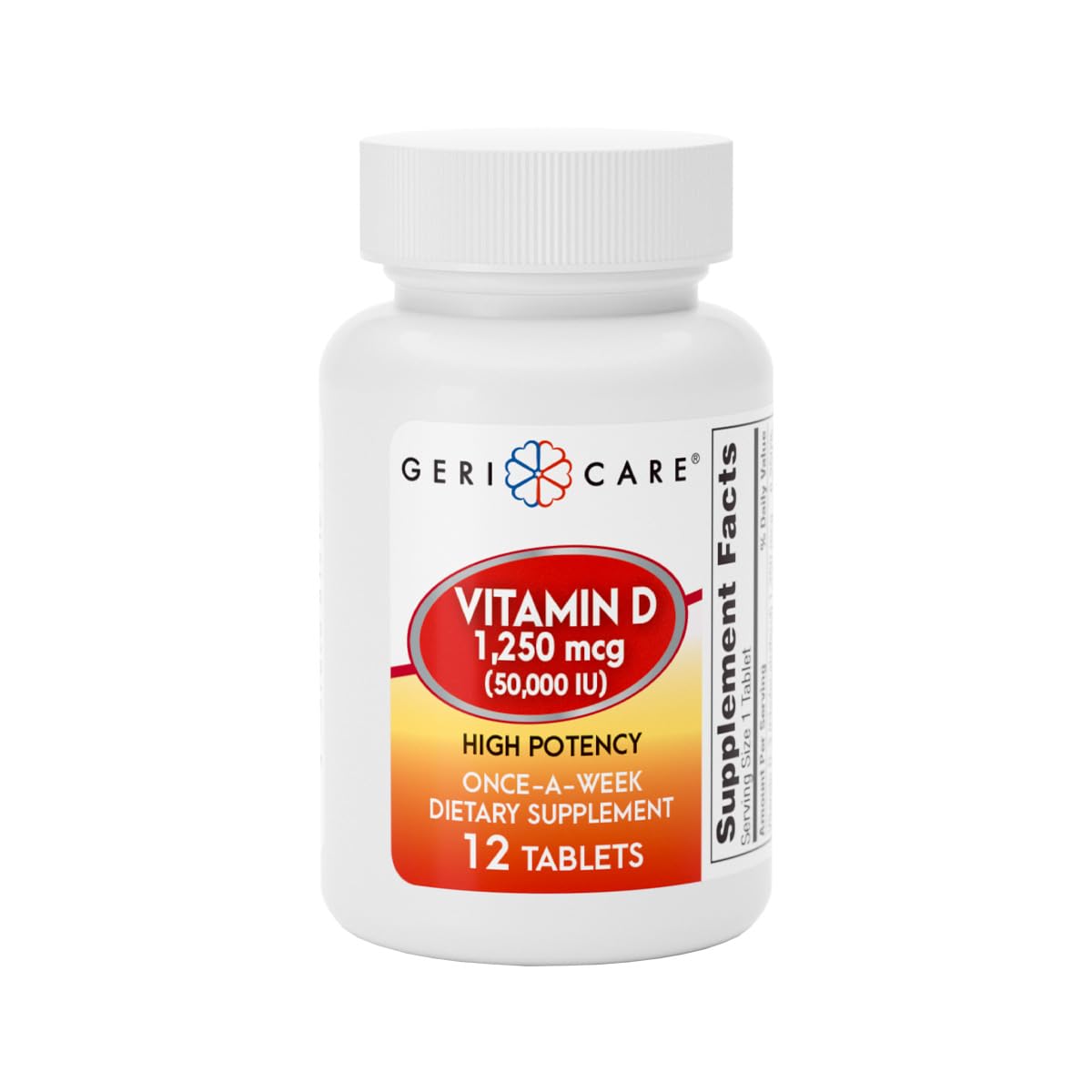 GeriCare Vitamin D 1,250 mcg (50,000 IU) Weekly – Supports Bone Density, Immune Function, and Muscle Health | 12 Count