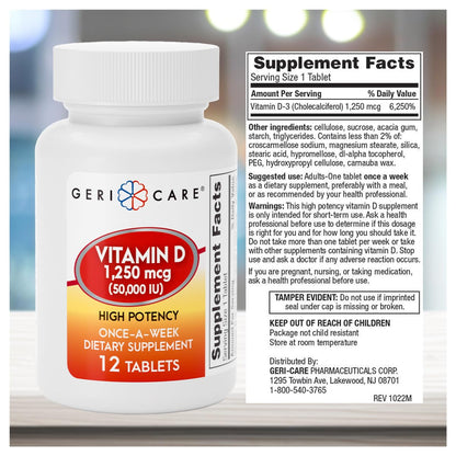 GeriCare Vitamin D 50,000 IU High Potency – Weekly 12 Count (Pack of 2) – Bone, Muscle & Immunity Support