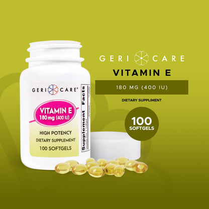 GeriCare High-Potency Vitamin E Capsules – 3 Potencies (100/400/1000 IU) | 100 Count | For Women & Men