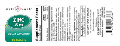 GeriCare Zinc Sulfate 220mg – 60 Count Dietary Supplement