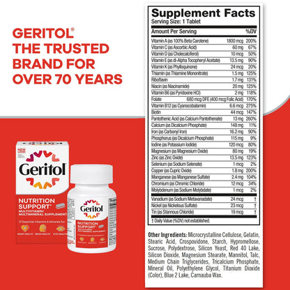 Geritol Multivitamin - 26 Essentials, Gluten-Free, Non-GMO, 40 Tablets