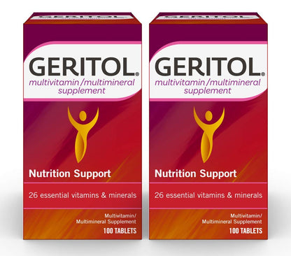 Geritol Multivitamin with 26 Essential Vitamins & Minerals – 100-Count Bottles (Pack of 2)
