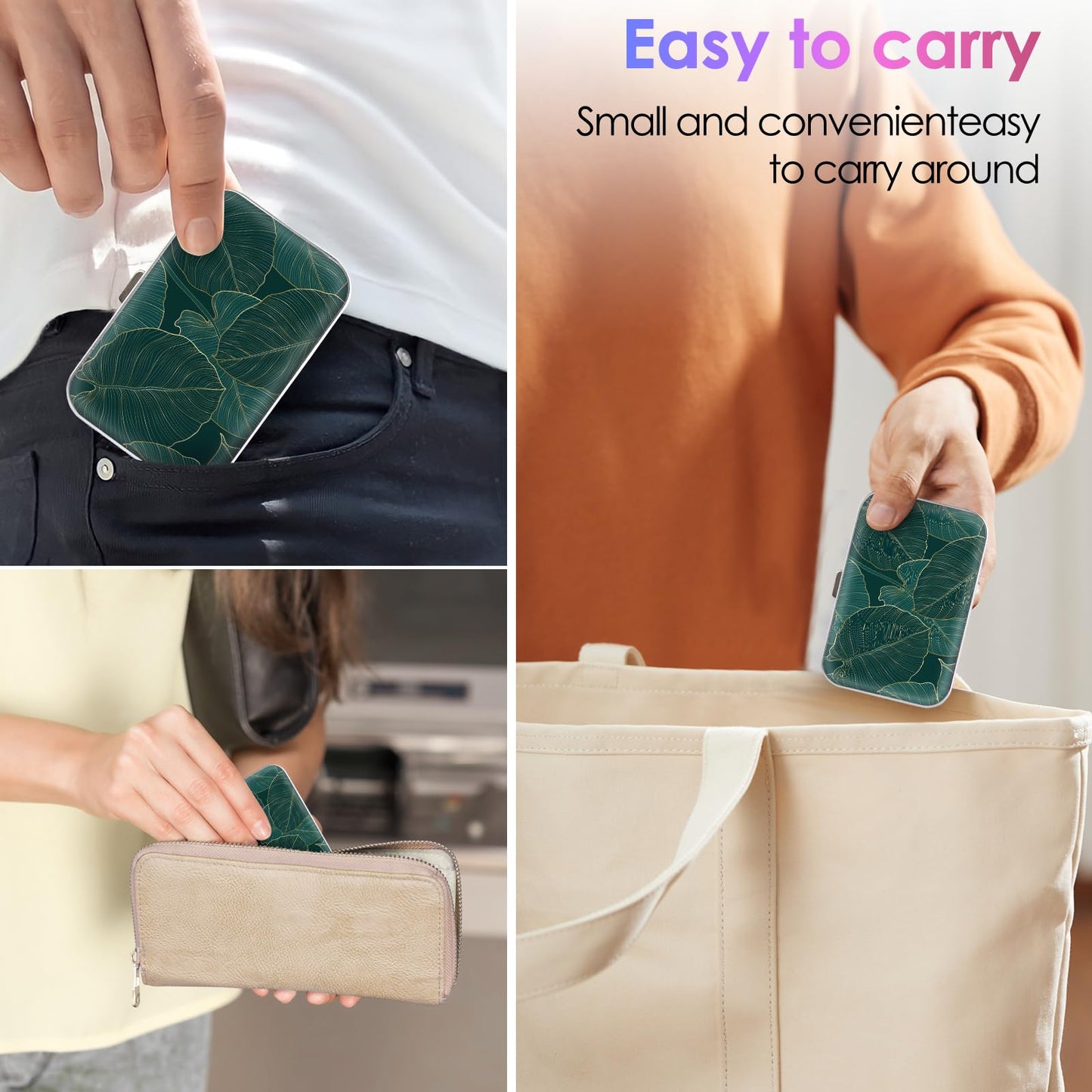 Gerkia Dental Floss Portable Case – Emerald Green Leaf | Travel Floss Dispenser with Built-in Mirror