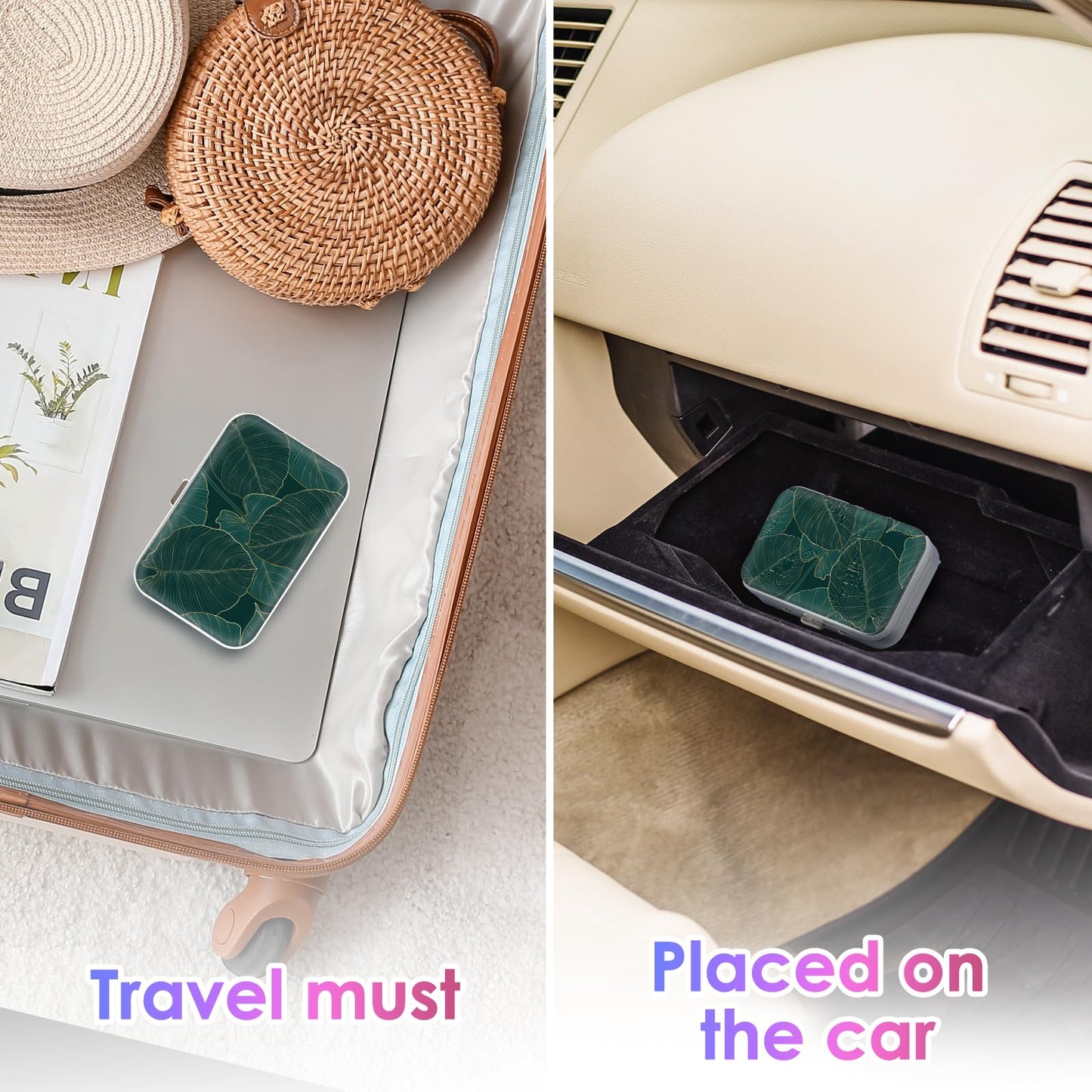Gerkia Dental Floss Portable Case – Emerald Green Leaf | Travel Floss Dispenser with Built-in Mirror