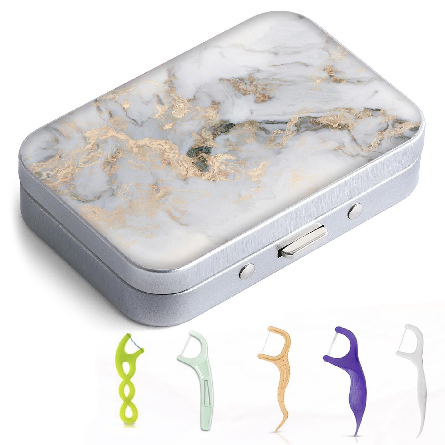 Gerkia Dental Floss Case - Portable, Lightweight & Travel Friendly (Light Grey Marble)
