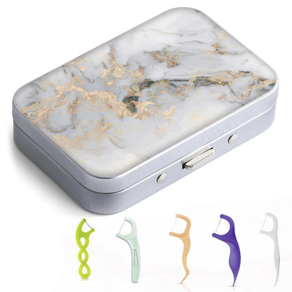 Gerkia Dental Floss Case - Portable, Lightweight & Travel Friendly (Light Grey Marble)