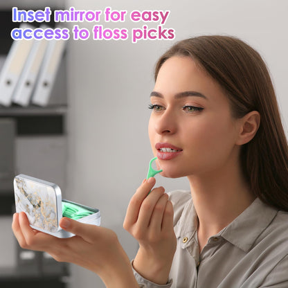 Gerkia Dental Floss Case - Portable, Lightweight & Travel Friendly (Light Grey Marble)