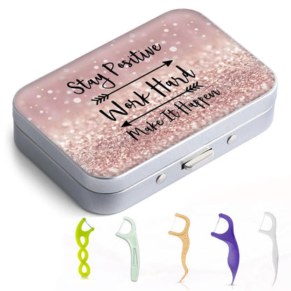 Gerkia Dental Floss Portable Case – Travel-Friendly Floss Picks Dispenser | Pink Inspirational Quotes