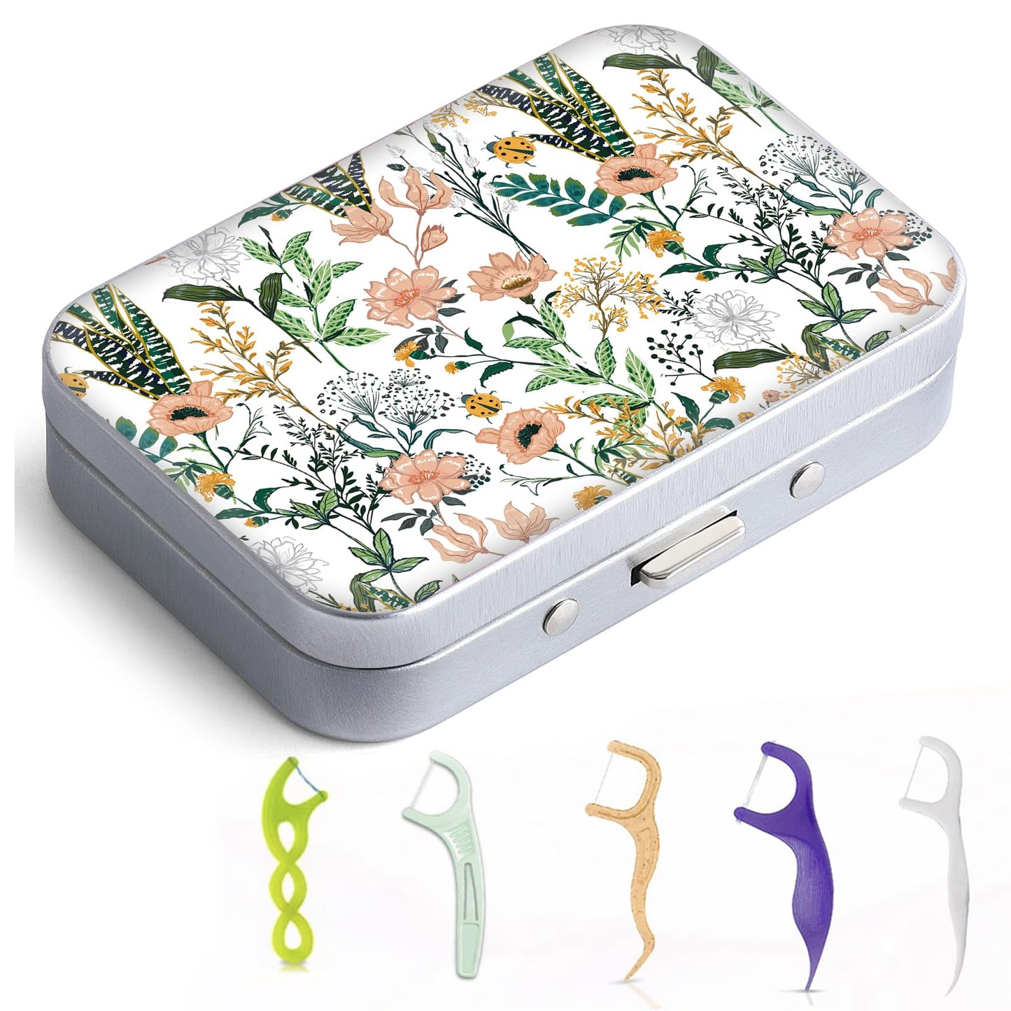 Gerkia Dental Floss Portable Case – Travel Dispenser for Floss Picks (15–20), White Flower