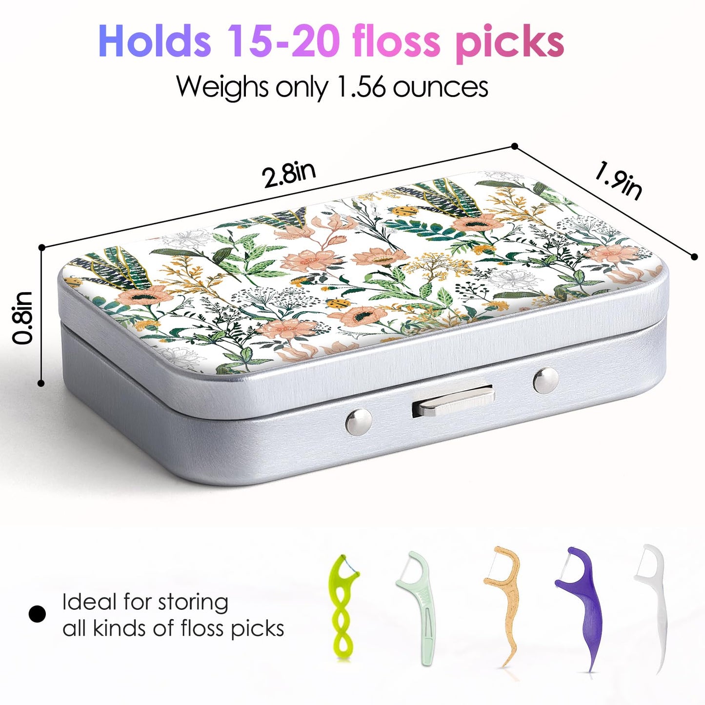 Gerkia Dental Floss Portable Case – Travel Dispenser for Floss Picks (15–20), White Flower
