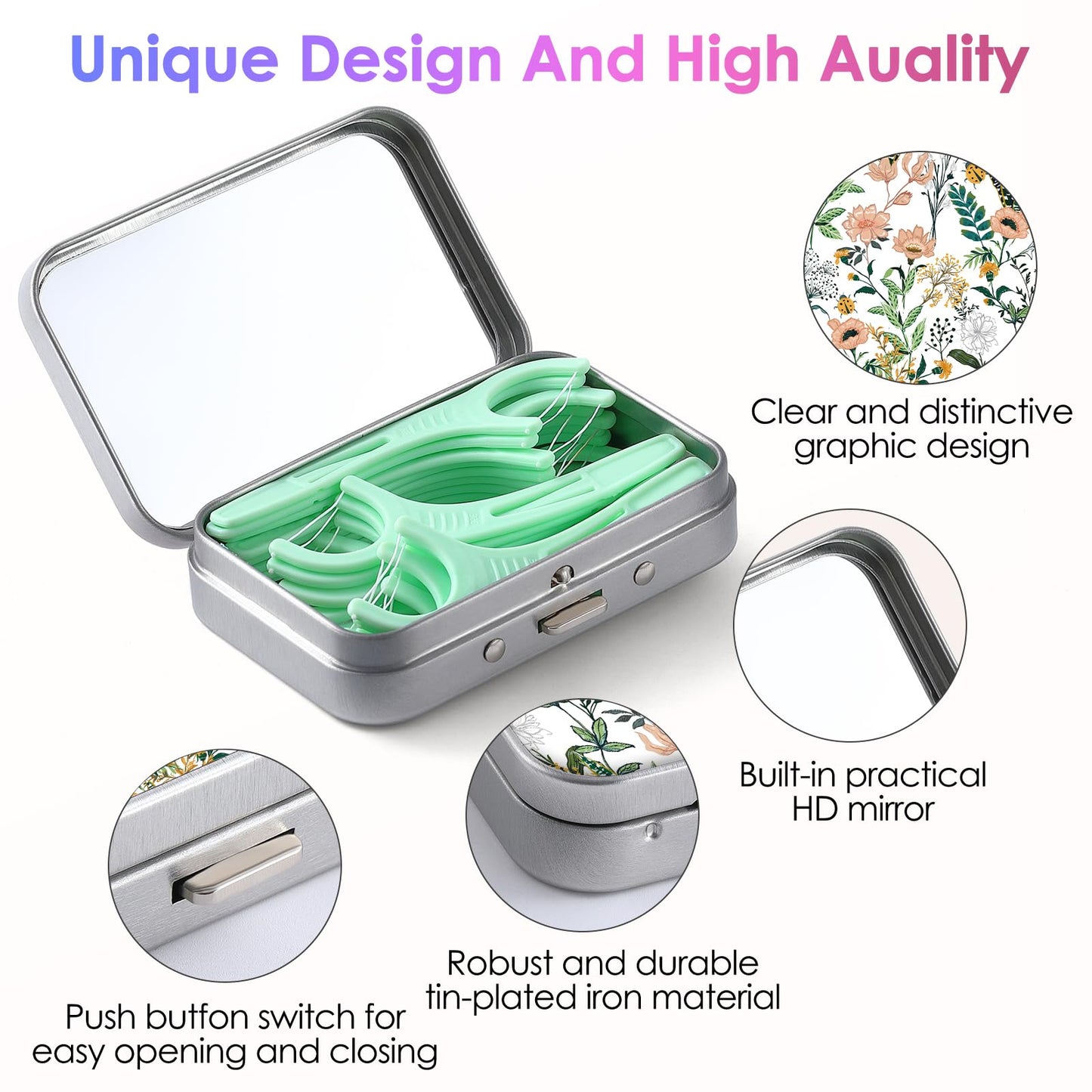 Gerkia Dental Floss Portable Case – Travel Dispenser for Floss Picks (15–20), White Flower