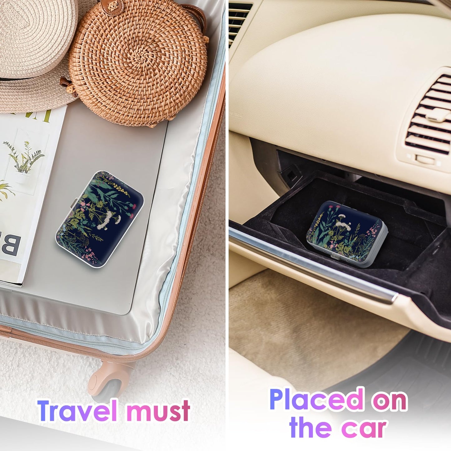 Gerkia Dental Floss Portable Case – Travel Dispenser with Mirror (Black Flower)