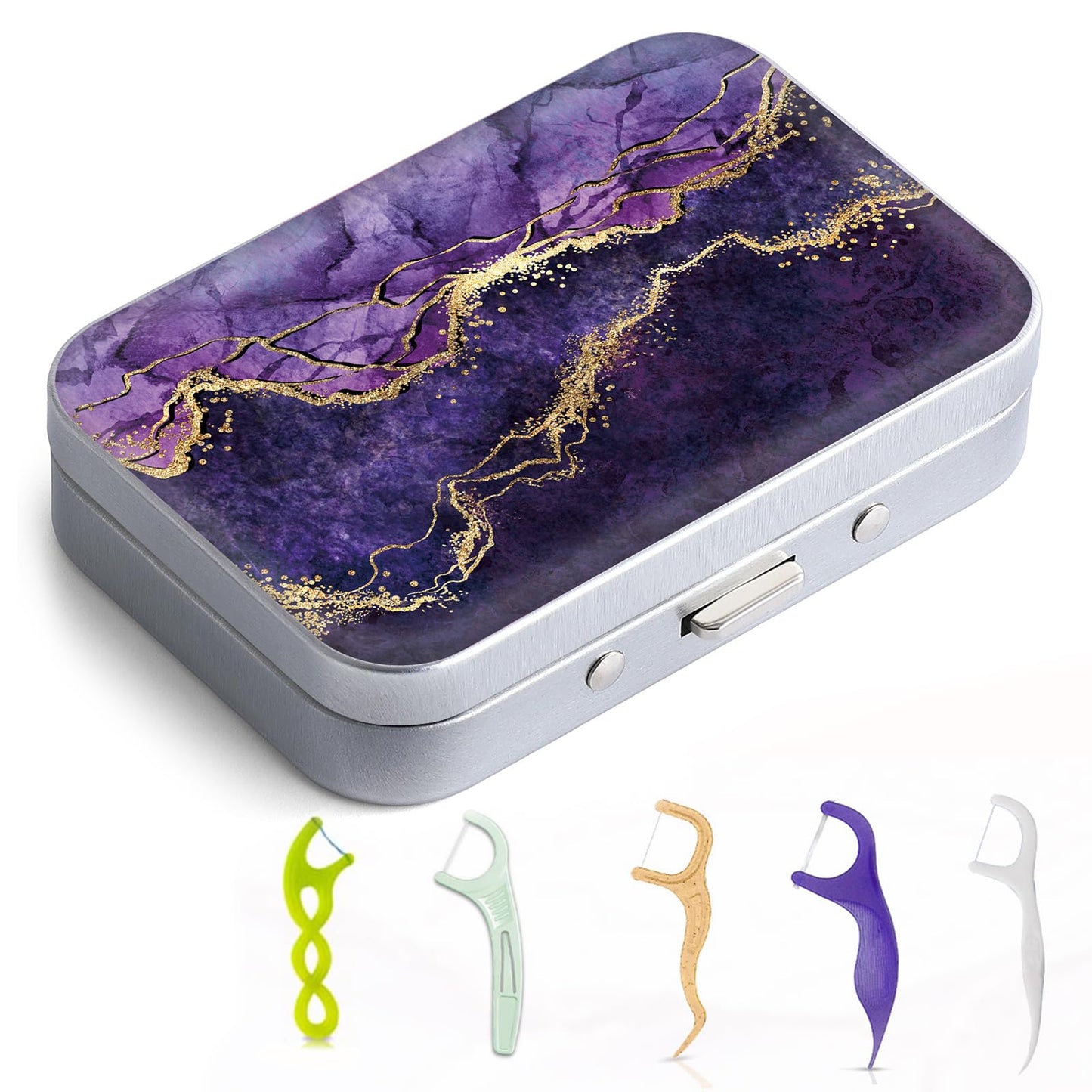 Gerkia Dental Floss Portable Case – Travel-ready Floss Dispenser (Purple Marble)