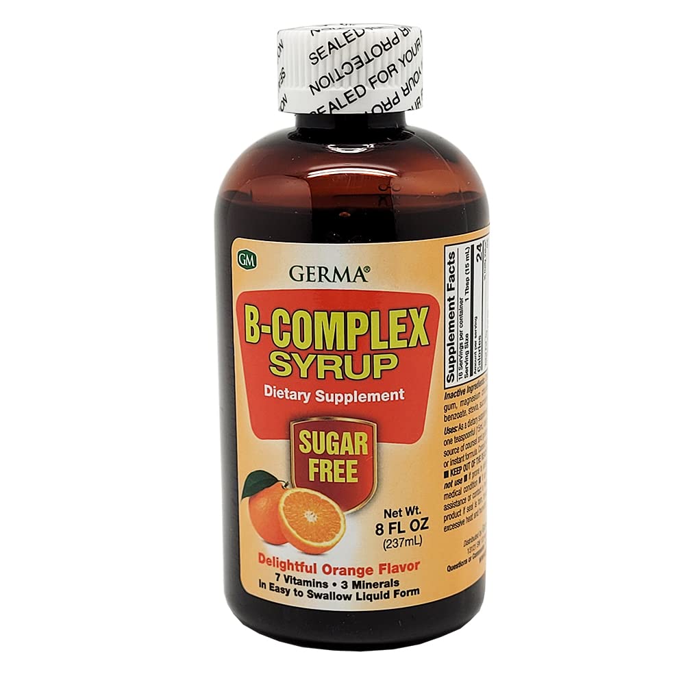 Germa B-Complex Syrup – Sugar Free Orange Flavor, 8 oz | Dietary Supplement for Energy, Bone Health & Growth