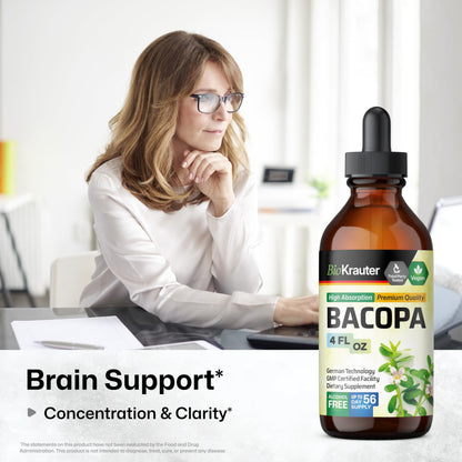 BIO KRAUTER Bacopa Monnieri Liquid – Brain Support Drops (Alcohol & Sugar Free) 4 Fl Oz